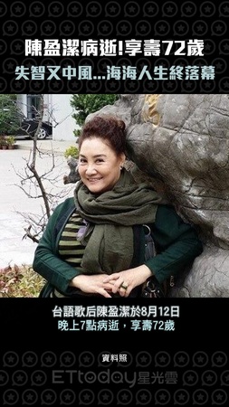 陳盈潔病逝！享壽72歲　失智又中風...海海人生終落幕