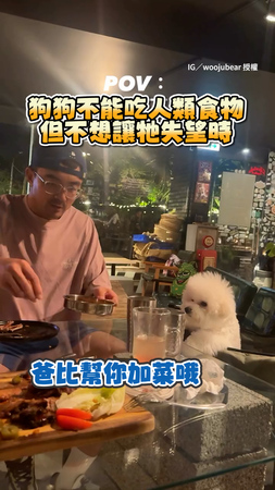 【滿滿的情緒價值】主人假裝幫狗狗加料　牠滿臉問號看爸演戲XD