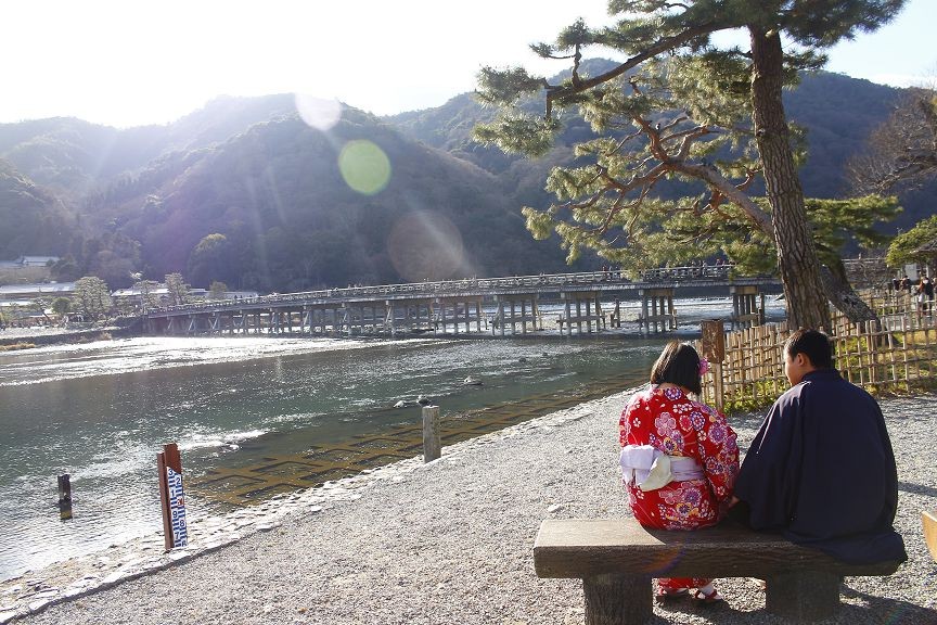京都嵐山渡月橋（記者蔡玟君攝）