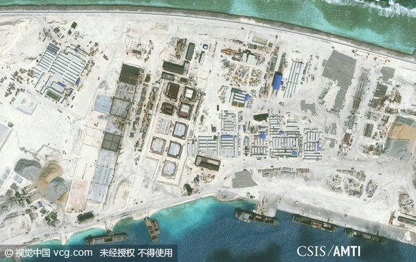 美國智庫「戰略與國際問題研究中心」（CSIS）日前公布南沙美濟礁的照片。（圖／CFP）
