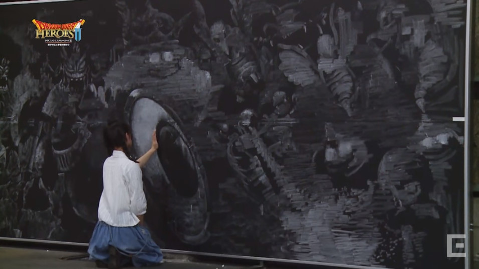 日本妹畫出14m《勇者鬥惡龍》巨幅黑板畫就在新宿車站