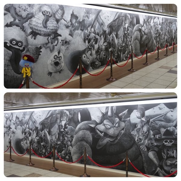 日本妹畫出14m《勇者鬥惡龍》巨幅黑板畫就在新宿車站