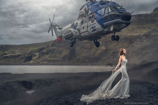 拍婚紗直升機削頭頂　唯美驚悚一瞬間拍齣瘋狂照片(圖.影)
