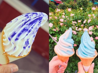 日本✿霜淇淋，藍白相間配色好清爽！居然是玫瑰口味❤