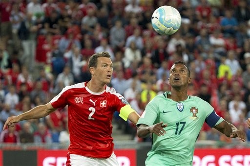 葡萄牙不敵瑞士，納尼(Nani)(綠)險些進球。（圖／達志影像／美聯社）