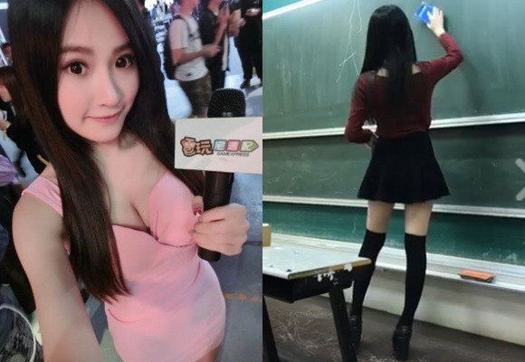 台北大同高中出現一名黑色長髮、穿著短裙膝上襪的年輕英文老師。