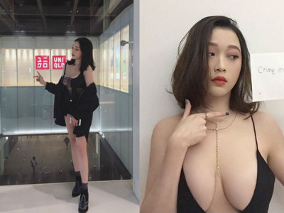 真心好大！女孩在UNIQLO裸露「鏤空八字乳」　嚇得韓國男生說中文