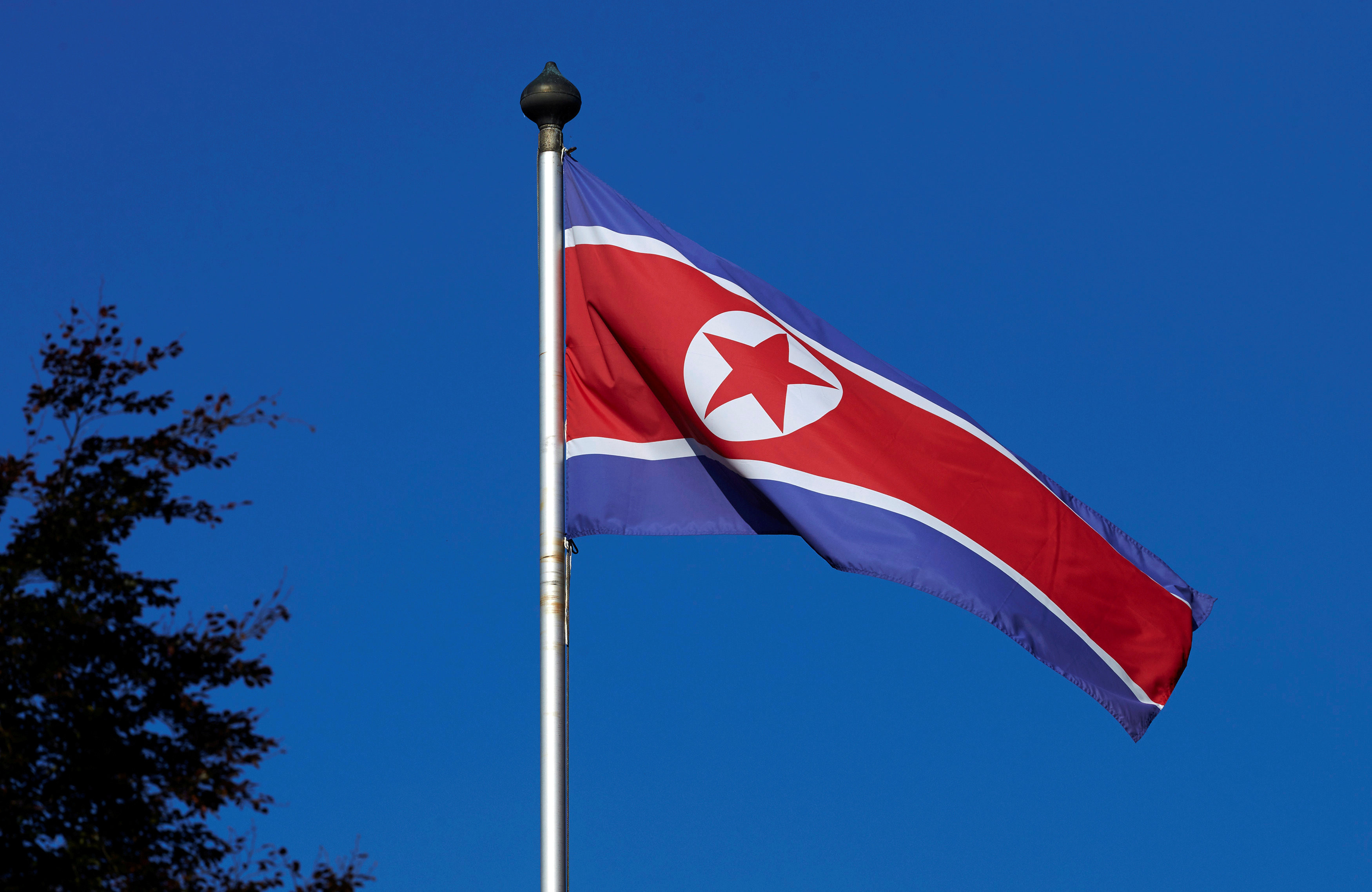 北韓國旗。（圖／路透社）