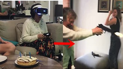 嚇到開真槍！阿嬤玩VR「分不清現實」，電視機慘被射爛