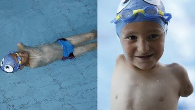 仰式快到不科學！6歲「無臂男童」泳賽奪冠...家貧到泳褲都教練給