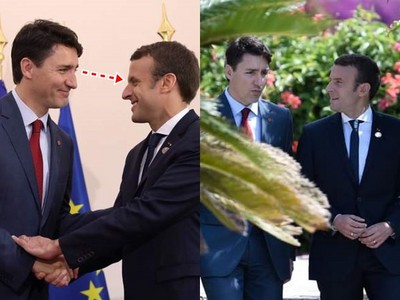 法總統與加拿大總理「最萌身高差」　合照深情對望像幅畫