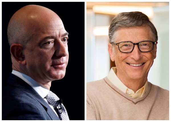▲▼亞馬遜創辦人兼執行長貝佐斯（Jeff Bezos，左）和微軟創辦人比爾蓋茲（Bill Gates，右）。（組合圖／路透社／比爾蓋茲FB粉絲專頁）