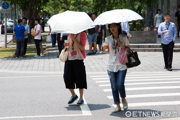 ▲▼撐傘,夏天,大太陽,防曬,大熱天,行人。（圖／記者季相儒攝）