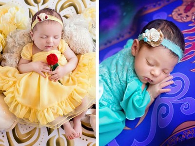 迪士尼公主剛出生的模樣？噓～貝兒拿著玫瑰睡得正熟呢