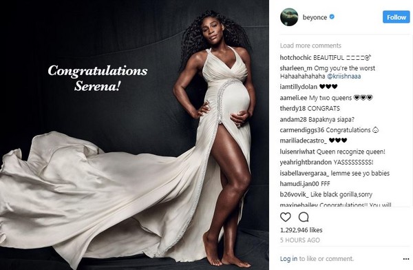 ▲▼ 美國網球名將小威廉絲（Serena Williams）在美東時間9月1日產下一名女嬰。（圖／翻攝自Instagram／beyonce）
