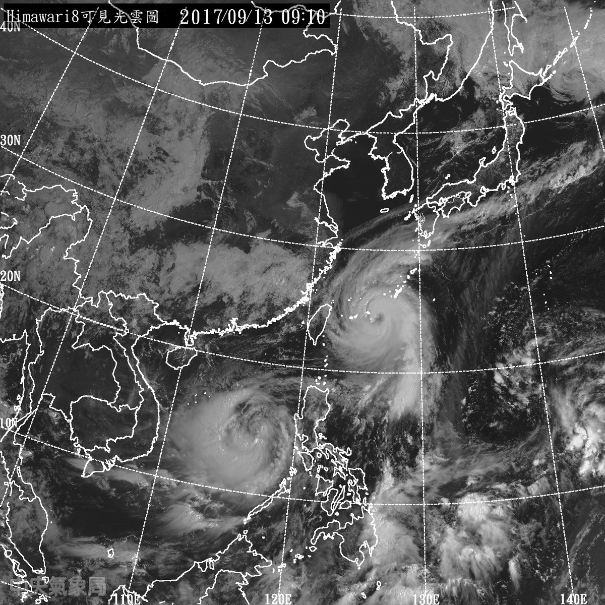 泰利颱風13日上午9點位置。（圖／取自中央氣象局）