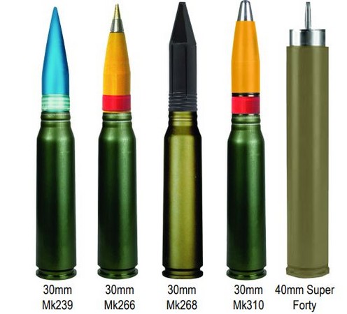 ▲▼MK44「巨蝮二式」(Mk 44 Bushmaster II)鏈炮與它可以使用的彈藥。（圖／翻攝自Orbital ATK公司）