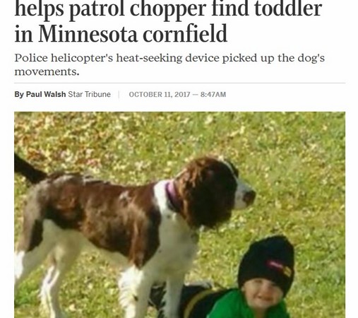 2歲小主人迷路被狗狗找到　努力吸引直升機注意獲救。（圖／翻攝自Minneapolis Star Tribune）