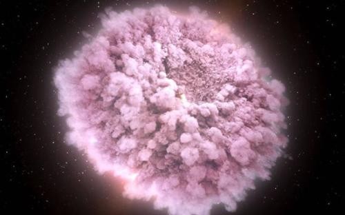 ▲ NASA公佈中子星互相碰撞產生的粉紅色雲朵照片。（圖／翻攝自《Northwestern》推特）