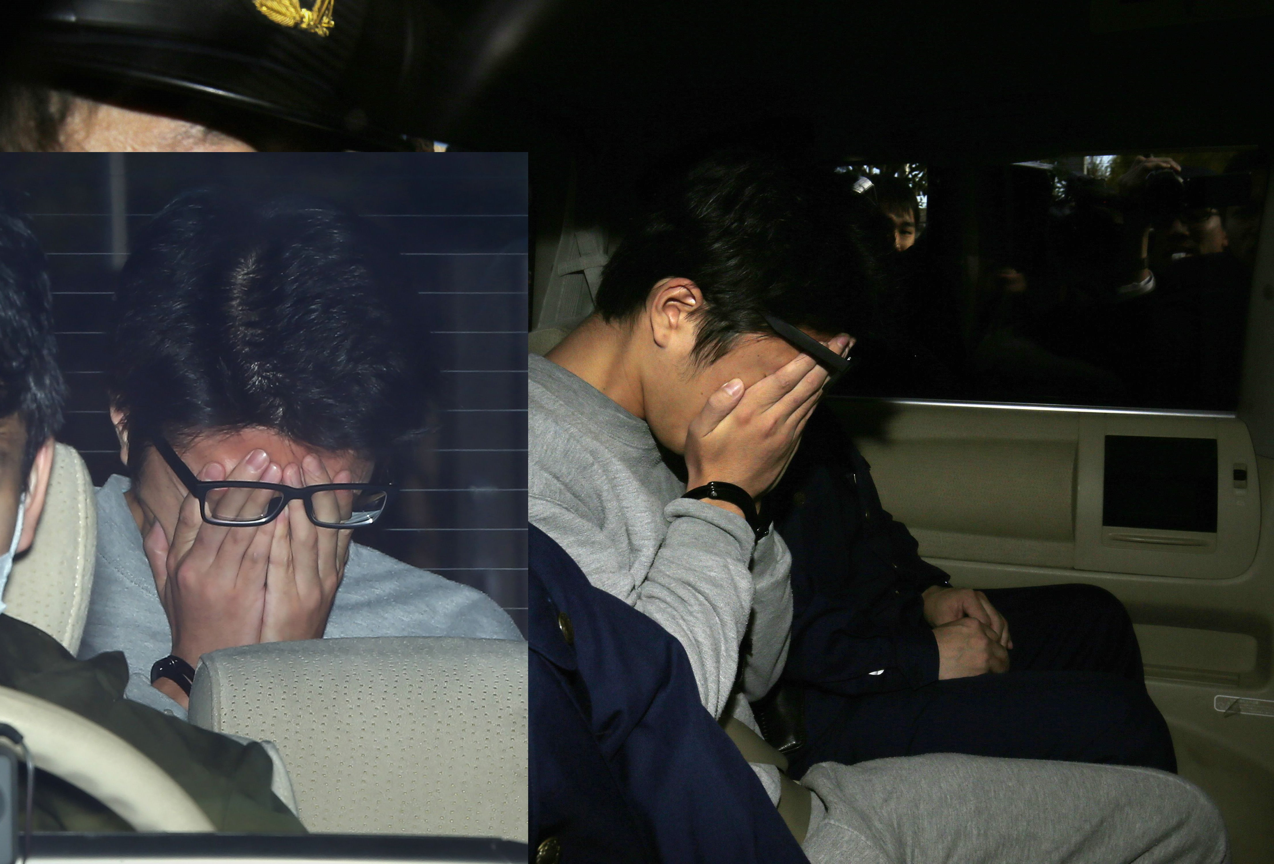 日本神奈川縣27歲男子白石隆浩涉嫌殺害9人，他被移送時低頭遮臉。（圖／合成圖／CFP）