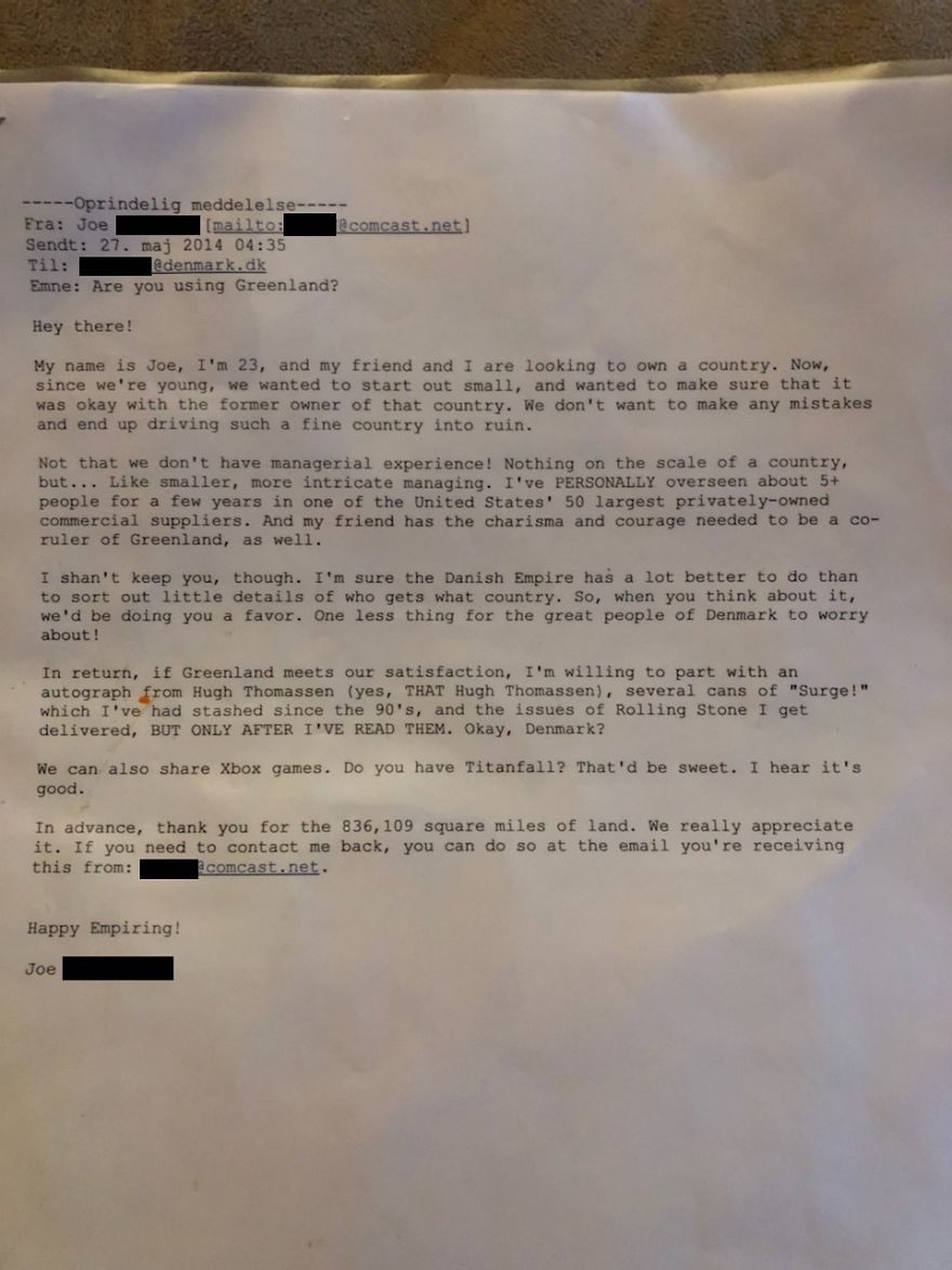 美國鄉民寫信給丹麥借格陵蘭（圖／翻攝自reddit＠ChefShwasty）