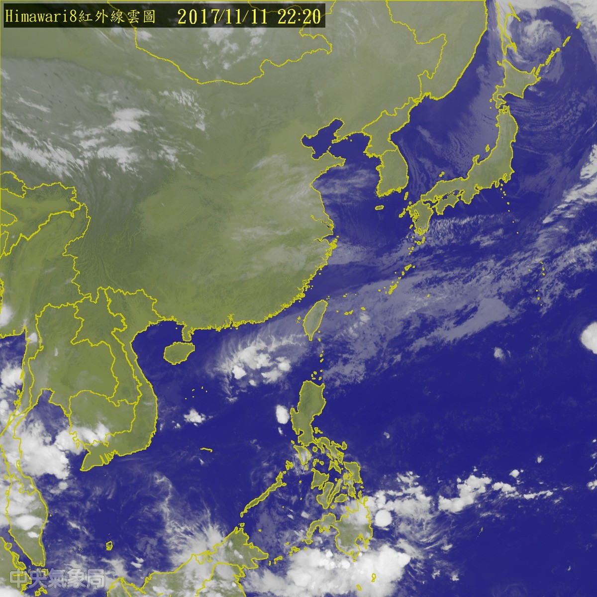 ▲11日晚間衛星雲圖。（圖／中央氣象局）