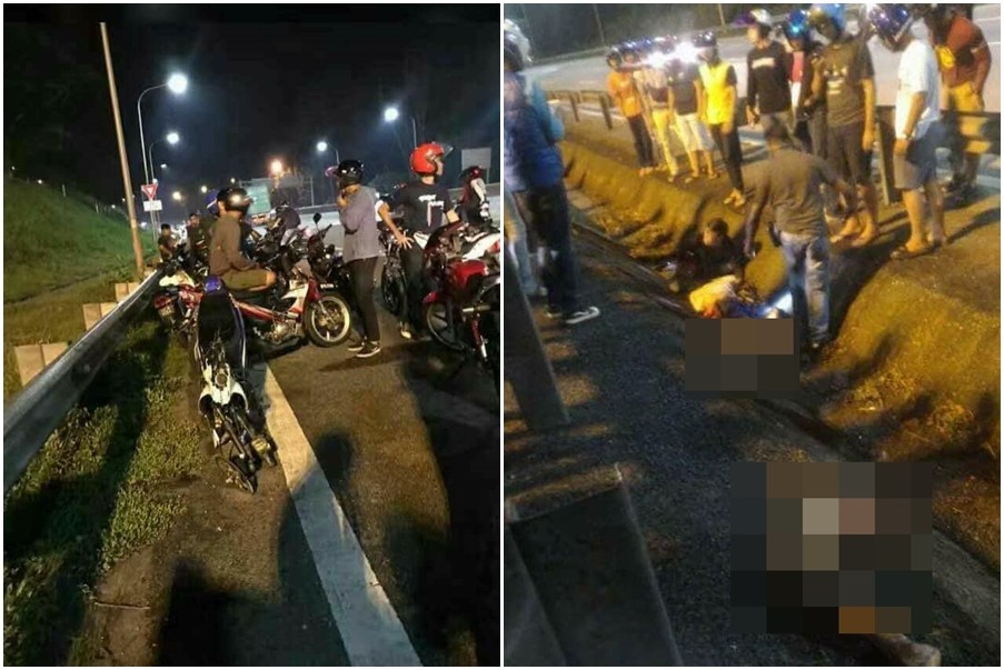 ▲馬來西亞芙蓉市一群騎士集體在高速公路狂飆,2輛機車相撞竟斷腿。(圖/翻攝自Wat Kamal Abas臉書)