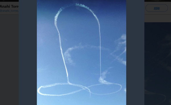 ▲美軍電戰機在空中塗鴉不雅圖形。（圖／翻攝自Anahi Torres twitter）