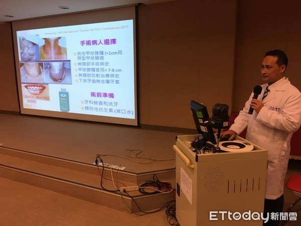 ▲甲狀腺手術像「割喉」 新技術「下唇戳3洞」就能拉出來。(圖/記者嚴云岑攝)