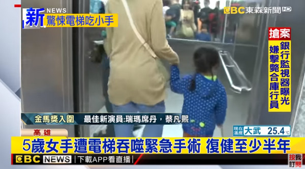 ▲5歲女童手放電梯門邊　門一開「夾入」肌腱斷猛流血。（圖／東森新聞）