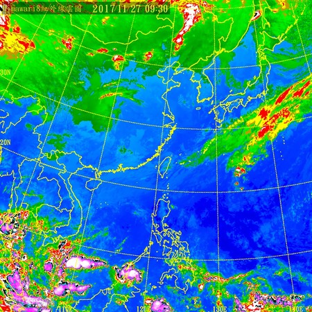 明日起全台灣回溫，氣溫衝破30度，周四又依波冷空氣南下。（圖／翻攝自中央氣象局）