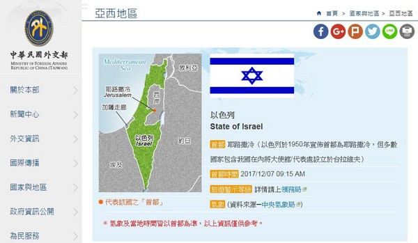 ▲▼ 外交部網站說明「耶路撒冷」是以色列首都。（圖／翻攝自外交部網站）