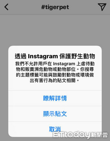 IG禁止搜尋與野生動物自拍字眼。（圖／記者吳鎮良攝）