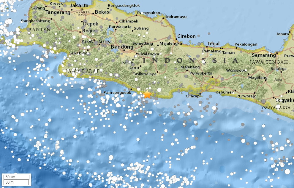 印尼6.5強震。（圖／翻攝美國地質調查所（USGS）網站）