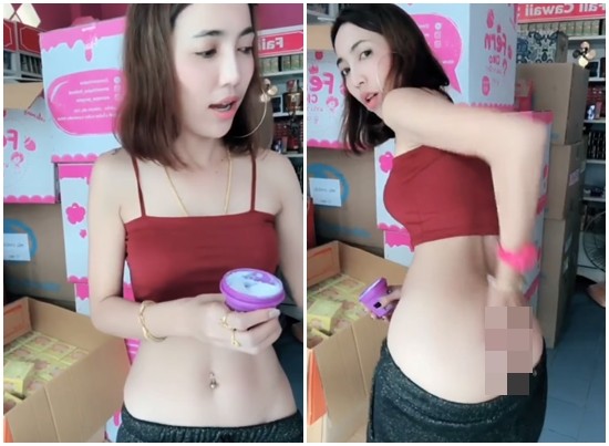 ▲泰國女主播露屁股賣美白霜。（圖／翻攝自女主播臉書）