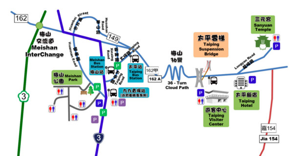 ▲太平雲梯停車場資訊。（圖／擷取自《梅山太平雲梯》官網）