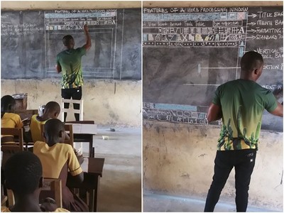 沒電腦怎上資訊課？非洲老師炫技「手繪螢幕」教學生用Word