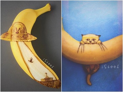 果皮當畫布！藝術家玩香蕉吸8萬粉絲　雕出立體動物瞬間活起來