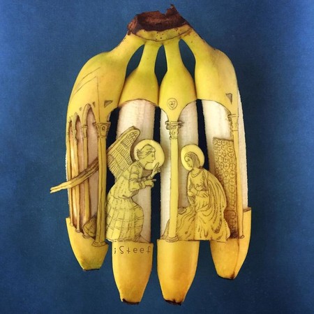 ▲▼香蕉成畫布，藝術家玩出可愛作品。（圖／翻攝自boredpanda）