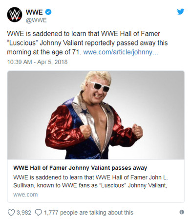 ▲前WWE摔角手Johnny Valiant車禍身亡。（圖／翻攝自WWE、Luke Gallows推特）