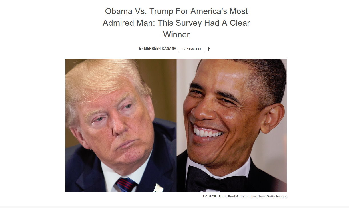▲無論是在全美或全球,在受景仰程度上果歐巴馬(右)都完勝川普。(圖/翻攝自網路)