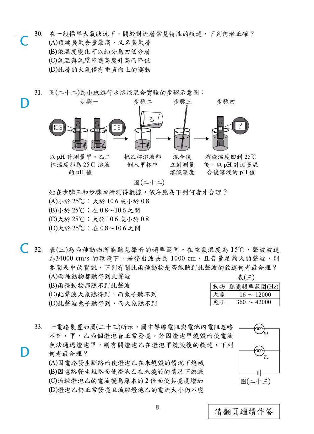 ▲▼會考自然科答案。（圖／台灣師大心測中心）