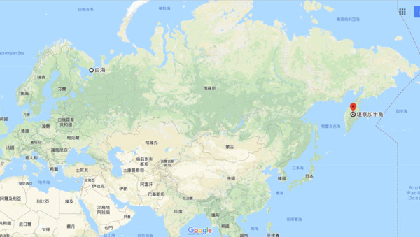 ▲▼ 白海至堪察加半島的距離。（圖／翻攝自Google map）