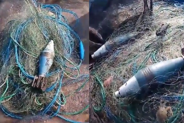 ▲▼宜蘭漁民發現漁網上有未爆彈。（圖／翻攝自YouTube GAMEODIN.COM）