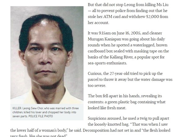 ▲▼新加坡知名分屍命案，兇嫌將被害人分成7大袋，並且沿路棄屍。（圖／翻攝自海峽時報）