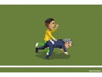 ▲巴西主帥蒂特（Tite）慶祝跌倒。（圖／翻攝自@8bitfootball推特） 

