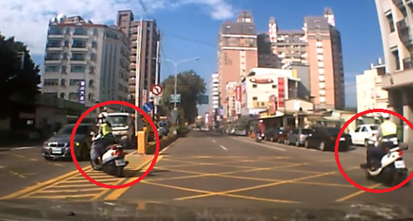 ▲▼女警急左切害後方駕駛差點撞上。(圖/翻攝自爆怨公社)