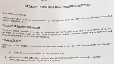 喪妻還被嘲諷…Paypal誤寄警告信稱「您的死亡已違約」　催繳13萬欠款