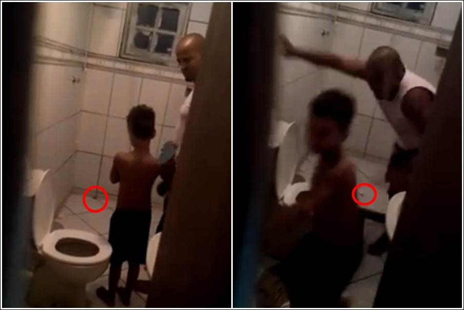 ▲國外一對父子正在浴室打蟑螂。（圖／翻攝自Jordan Marques臉書）