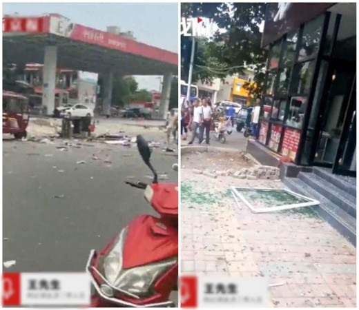 ▲河南濮陽縣加油站爆炸釀5傷，餐廳玻璃也被震碎。（圖／翻攝自新京報）
